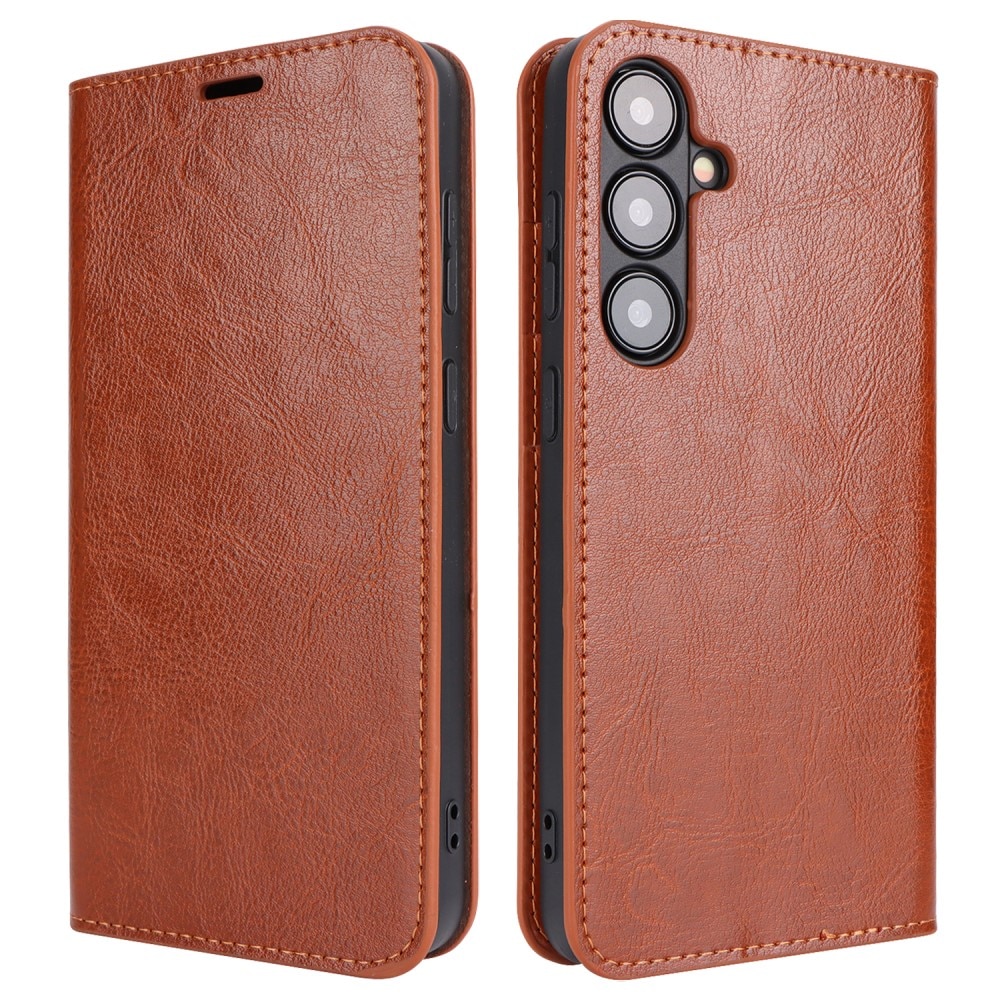 Funda cartera de cuero genuino Samsung Galaxy S24 Plus Marrón