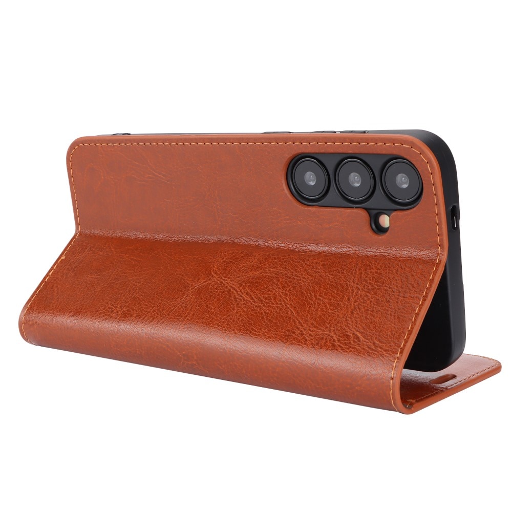 Funda cartera de cuero genuino Samsung Galaxy S24 Plus Marrón
