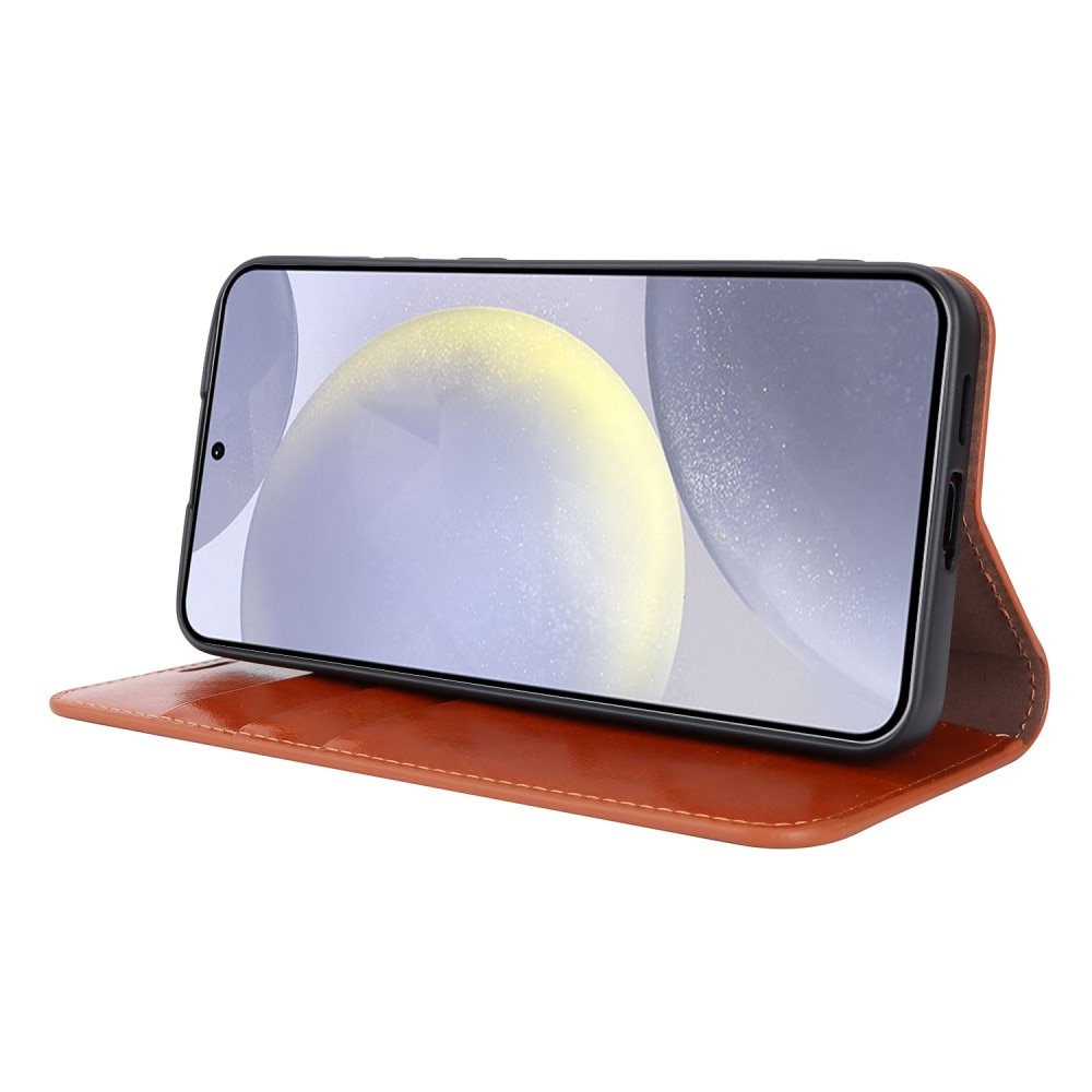Funda cartera de cuero genuino Samsung Galaxy S24 Plus Marrón