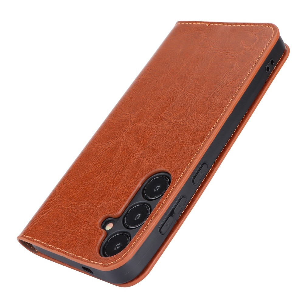 Funda cartera de cuero genuino Samsung Galaxy S24 Plus Marrón