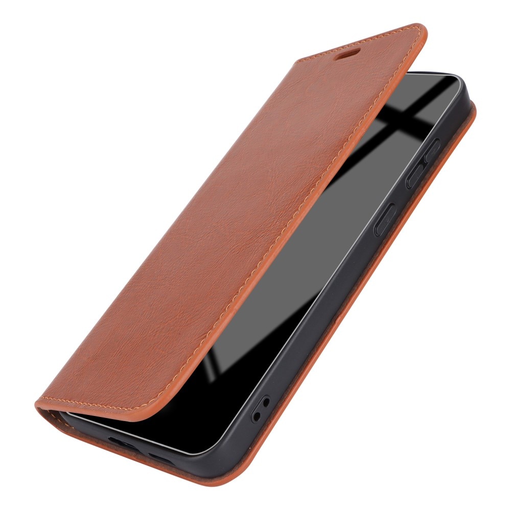 Funda cartera de cuero genuino Samsung Galaxy S24 Plus marrón