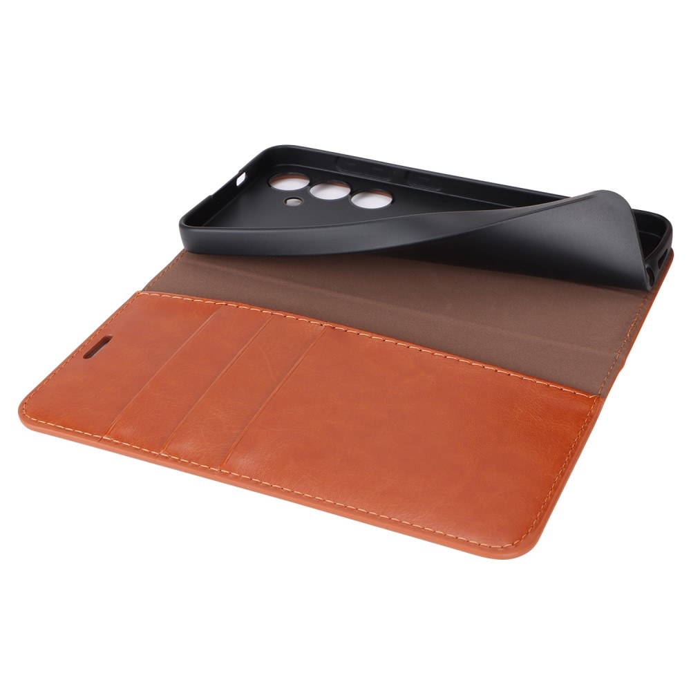 Funda cartera de cuero genuino Samsung Galaxy S24 Plus Marrón