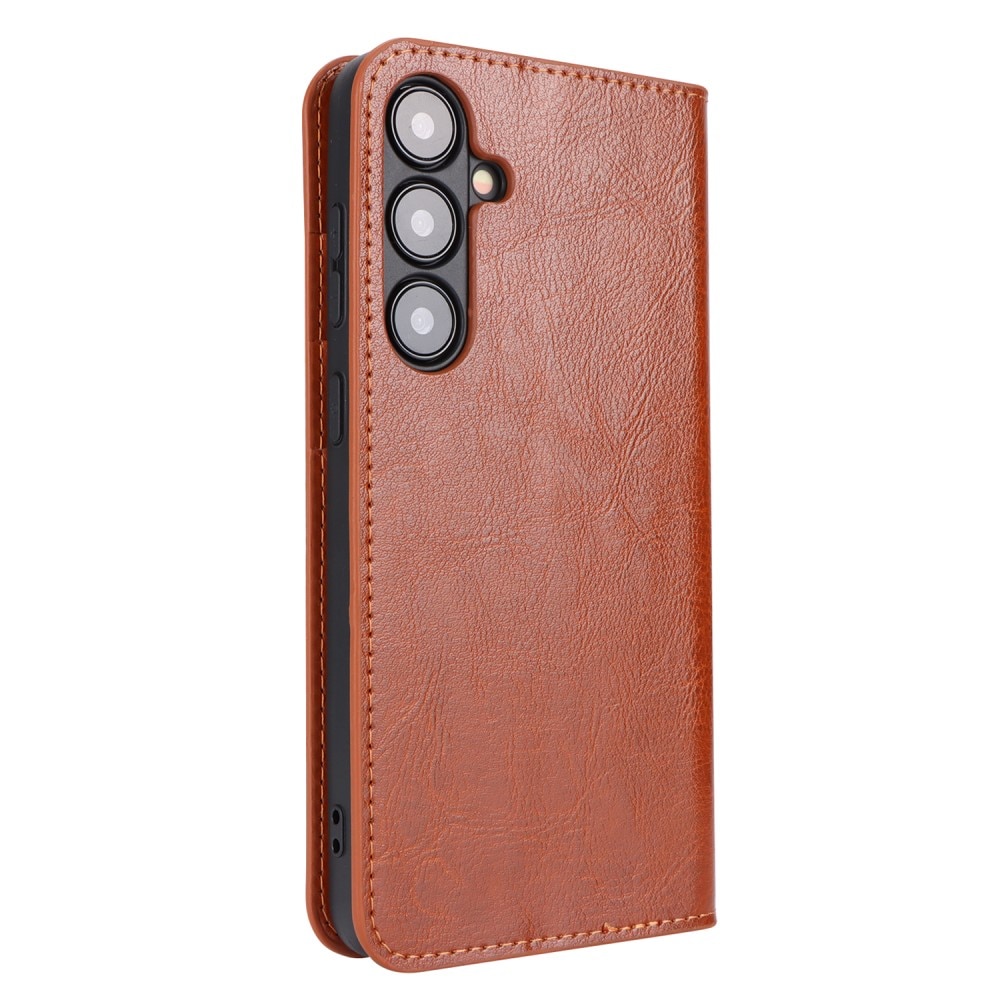 Funda cartera de cuero genuino Samsung Galaxy S24 Plus Marrón