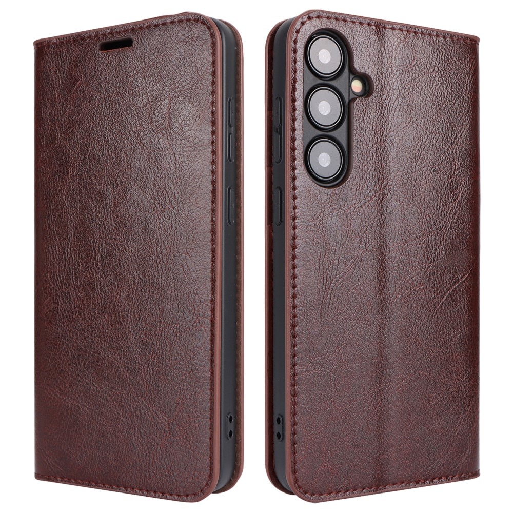 Funda cartera de cuero genuino Samsung Galaxy S24 Plus Marrón oscuro