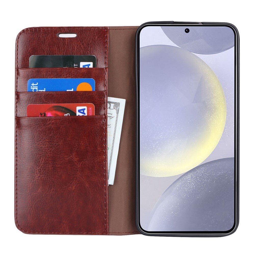Funda cartera de cuero genuino Samsung Galaxy S24 Plus Marrón oscuro