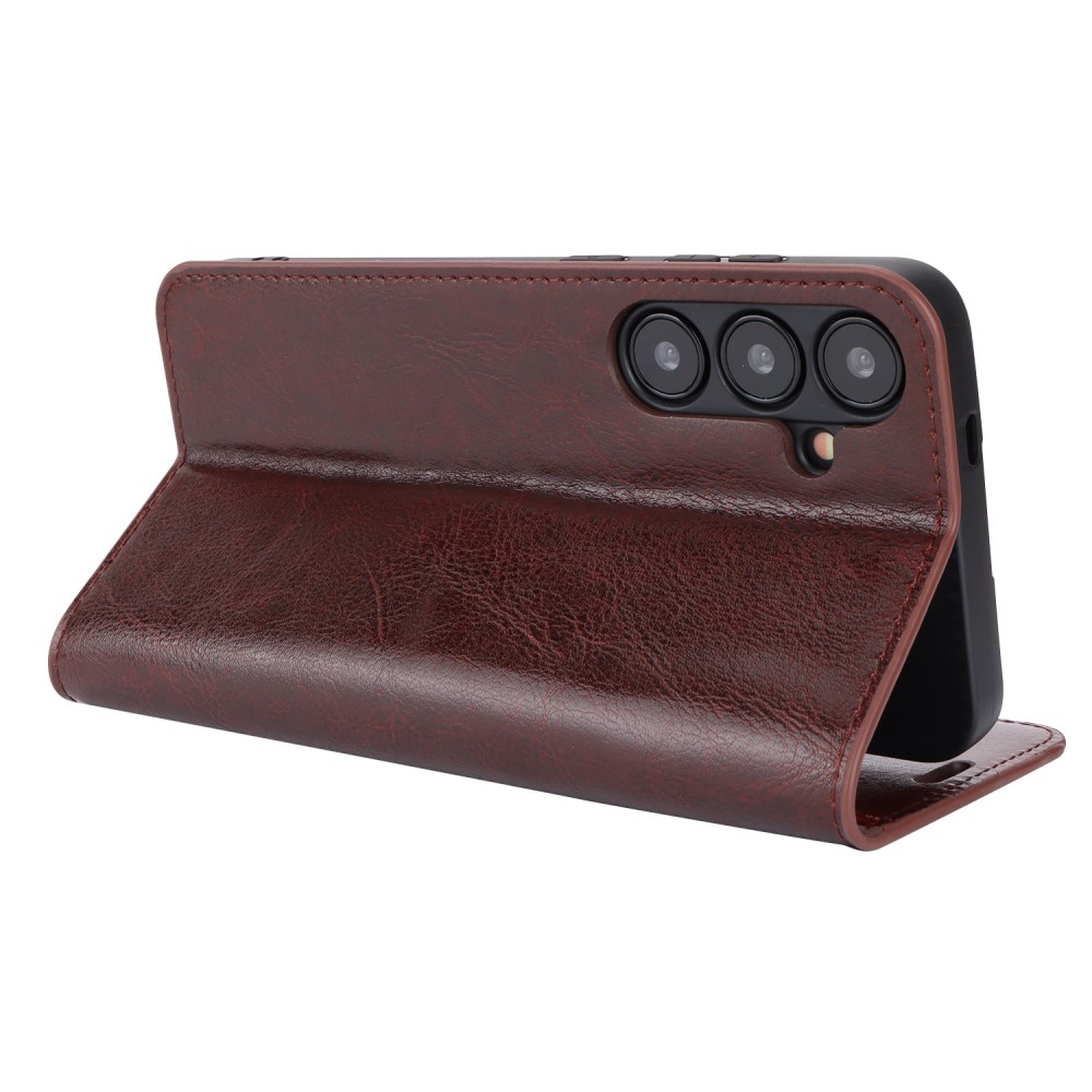 Funda cartera de cuero genuino Samsung Galaxy S24 Plus Marrón oscuro