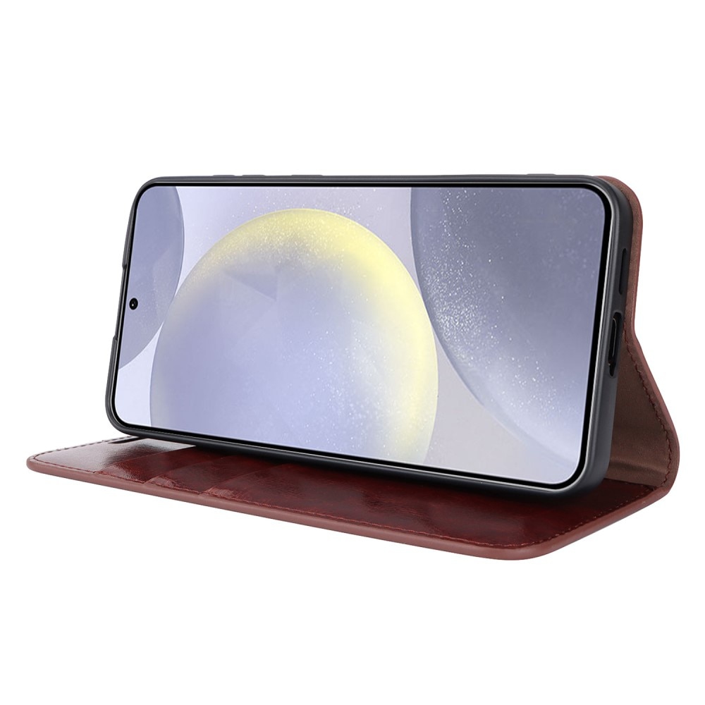 Funda cartera de cuero genuino Samsung Galaxy S24 Plus Marrón oscuro