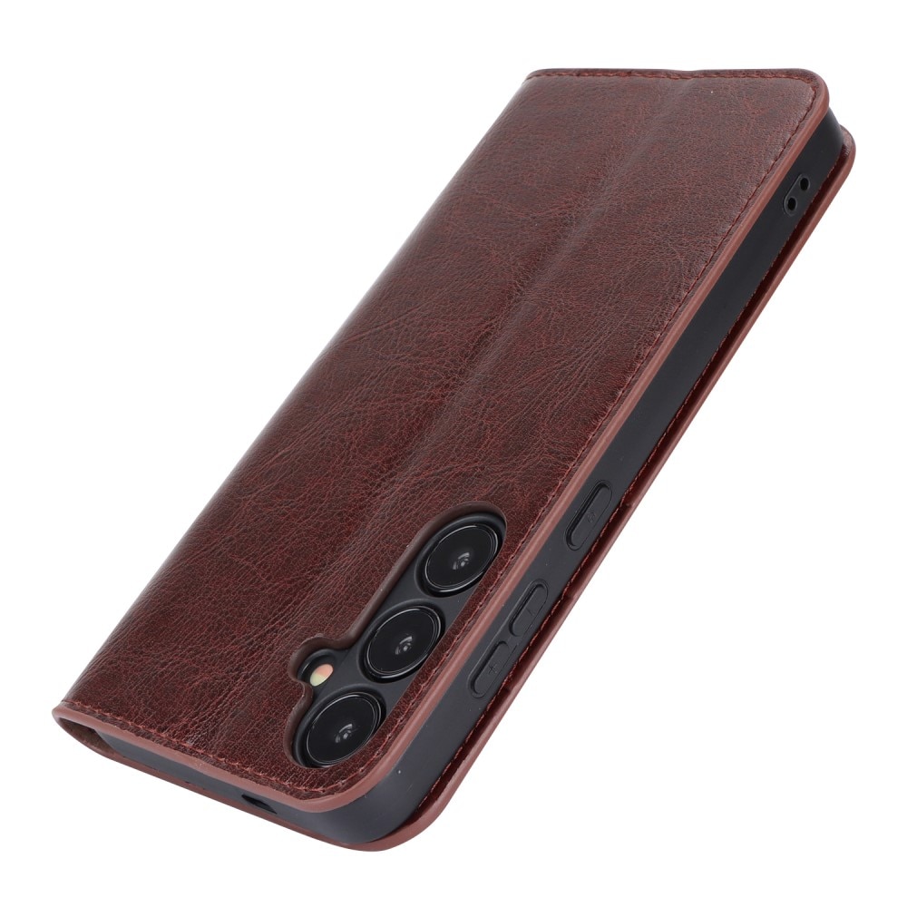 Funda cartera de cuero genuino Samsung Galaxy S24 Plus Marrón oscuro