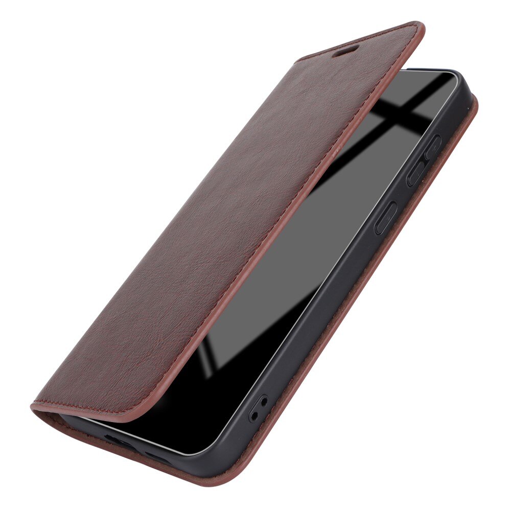 Funda cartera de cuero genuino Samsung Galaxy S24 Plus Marrón oscuro