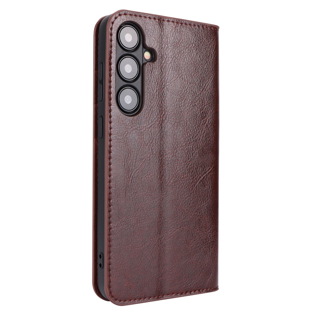 Funda cartera de cuero genuino Samsung Galaxy S24 Plus Marrón oscuro