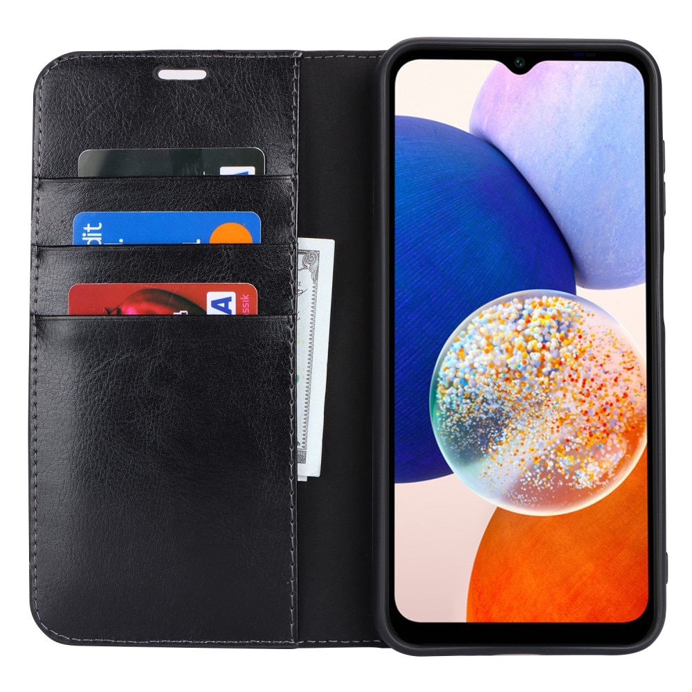 Funda cartera de cuero genuino Samsung Galaxy A14 negro