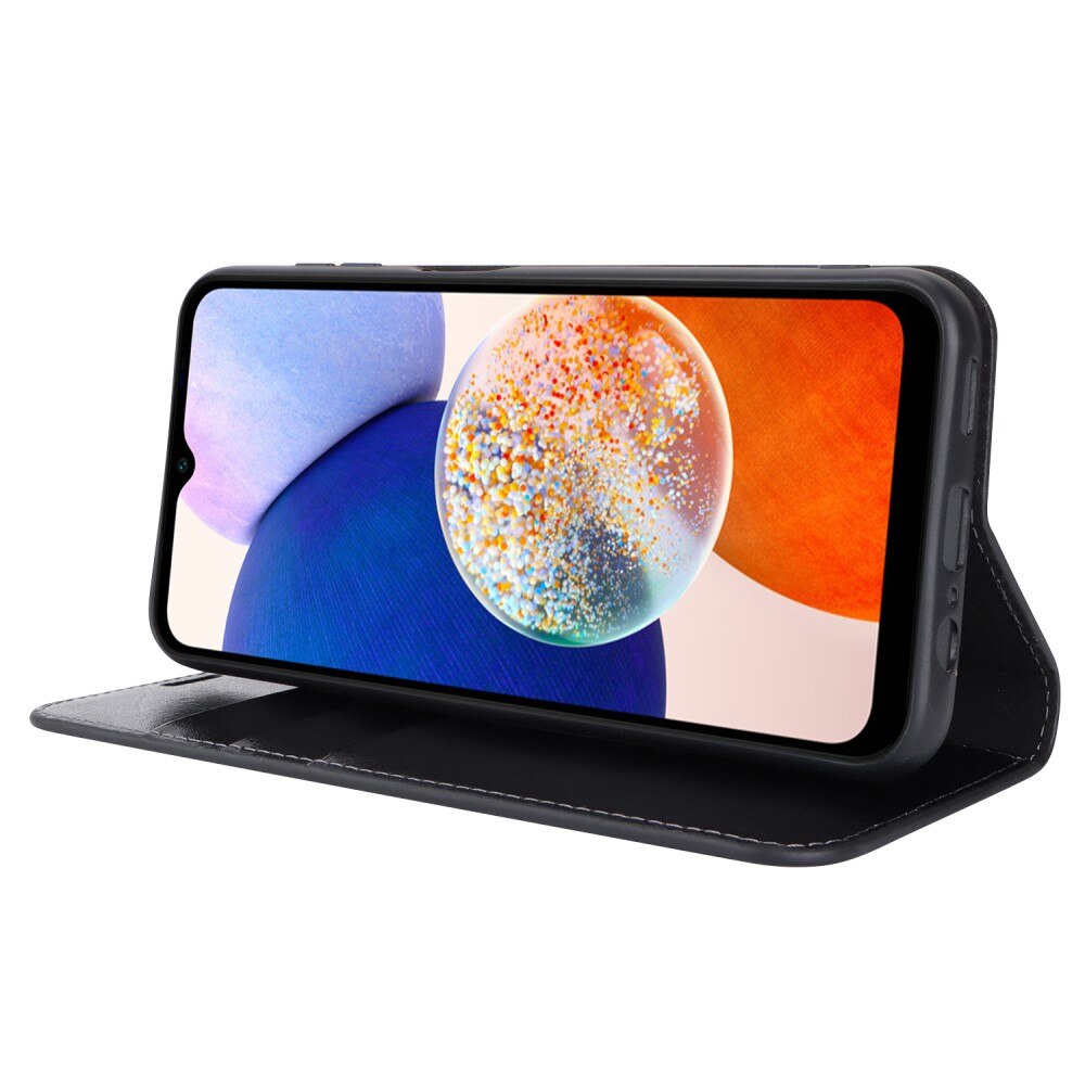 Funda cartera de cuero genuino Samsung Galaxy A14 Negro