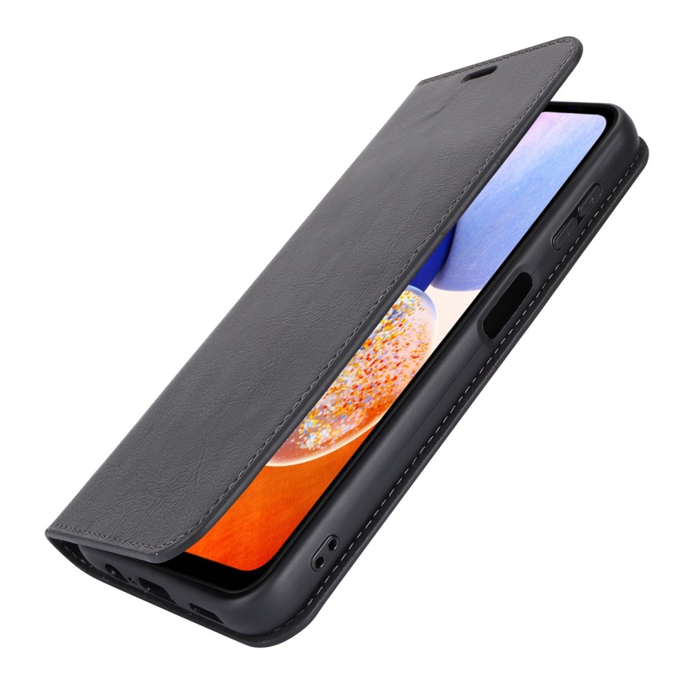 Funda cartera de cuero genuino Samsung Galaxy A14 Negro