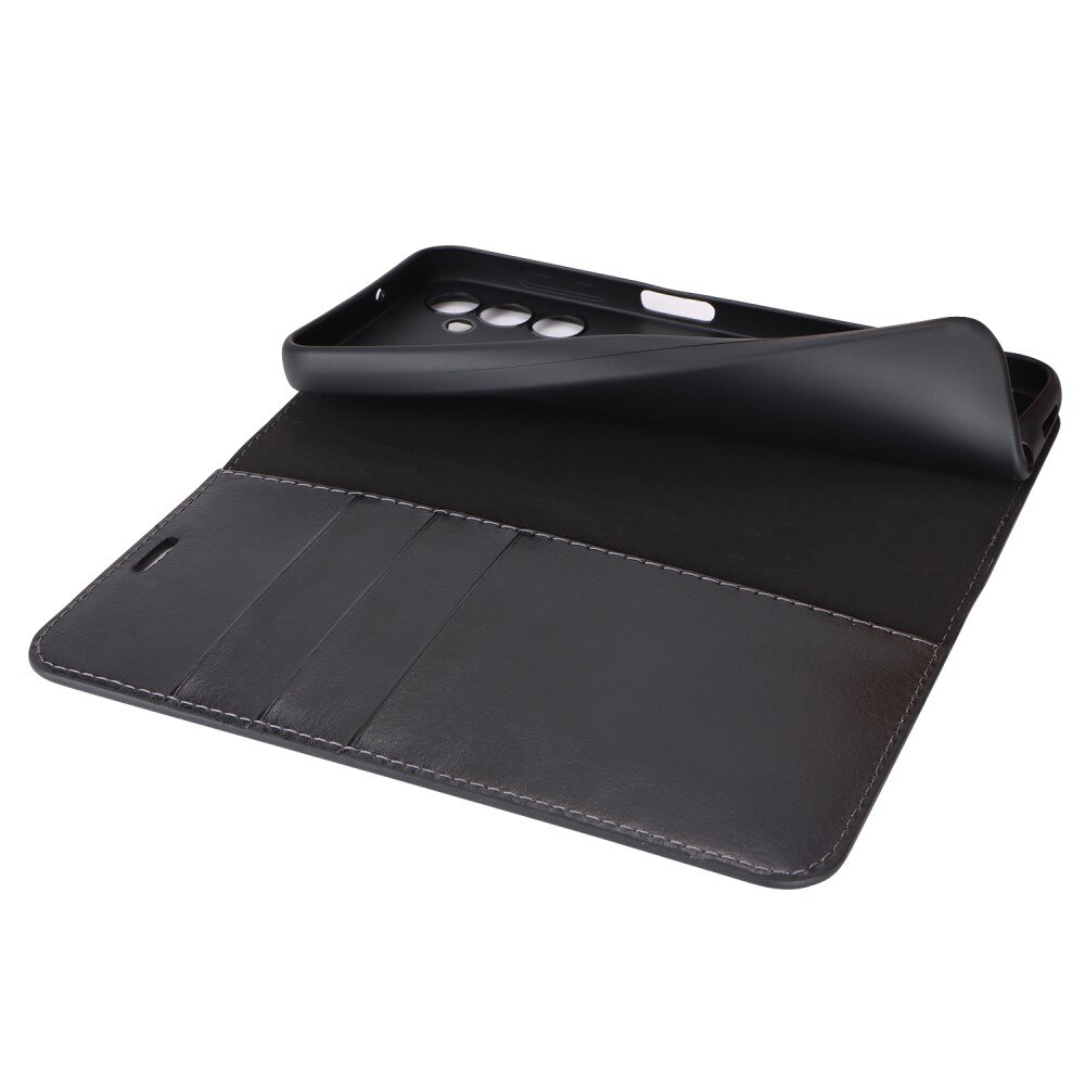 Funda cartera de cuero genuino Samsung Galaxy A14 Negro