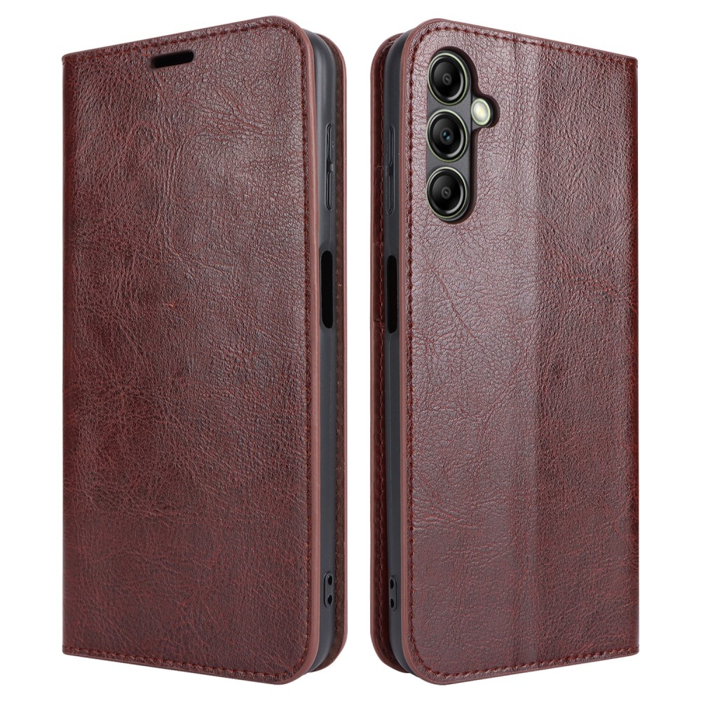 Funda cartera de cuero genuino Samsung Galaxy A14 marrón oscuro