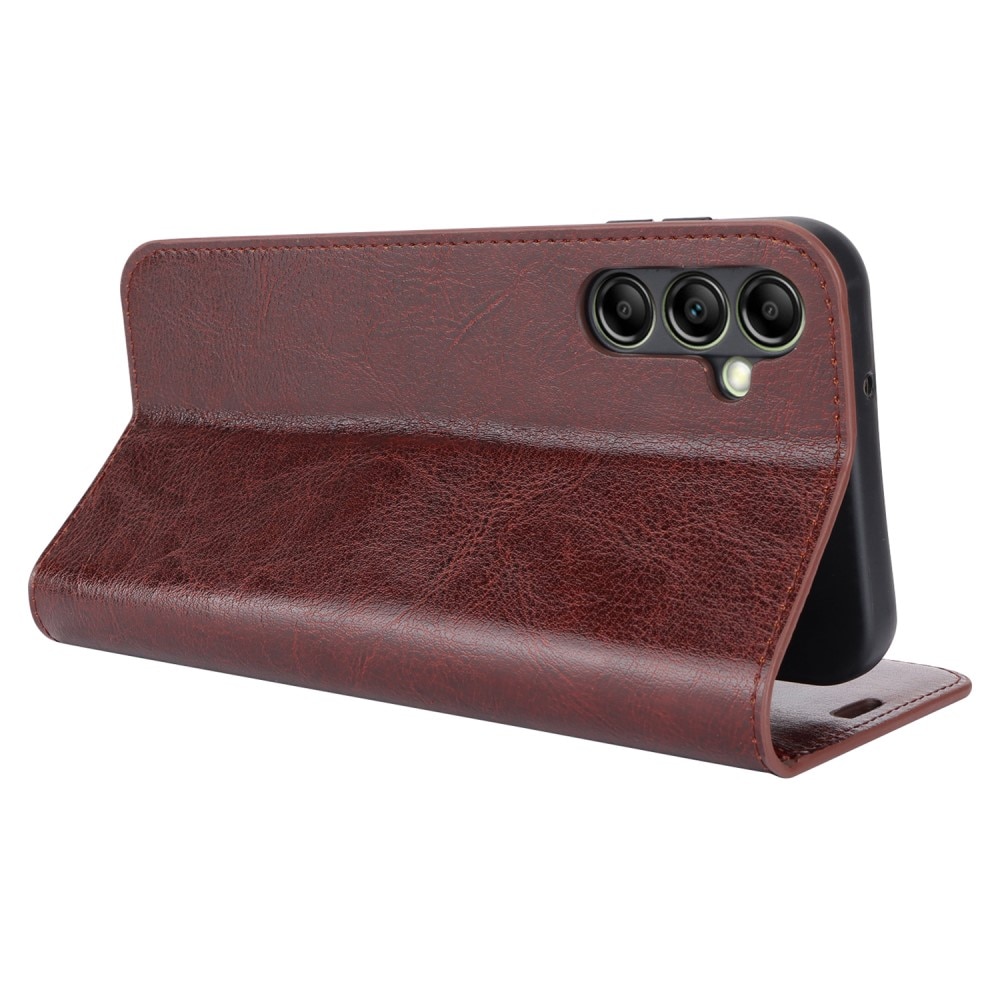 Funda cartera de cuero genuino Samsung Galaxy A14 Marrón oscuro