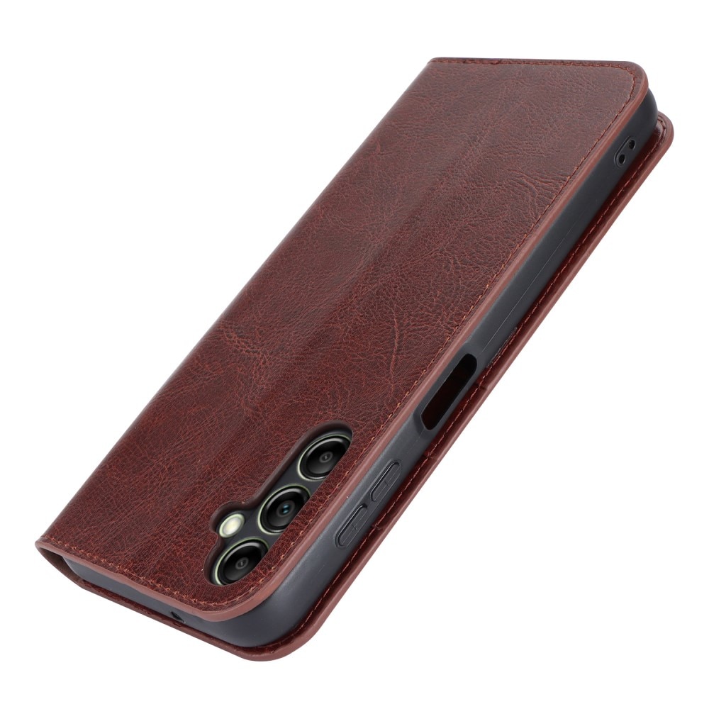 Funda cartera de cuero genuino Samsung Galaxy A14 Marrón oscuro