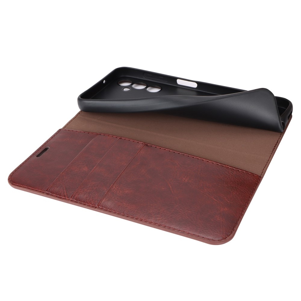 Funda cartera de cuero genuino Samsung Galaxy A14 Marrón oscuro