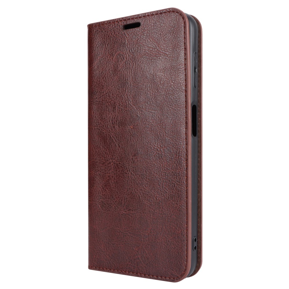 Funda cartera de cuero genuino Samsung Galaxy A14 Marrón oscuro