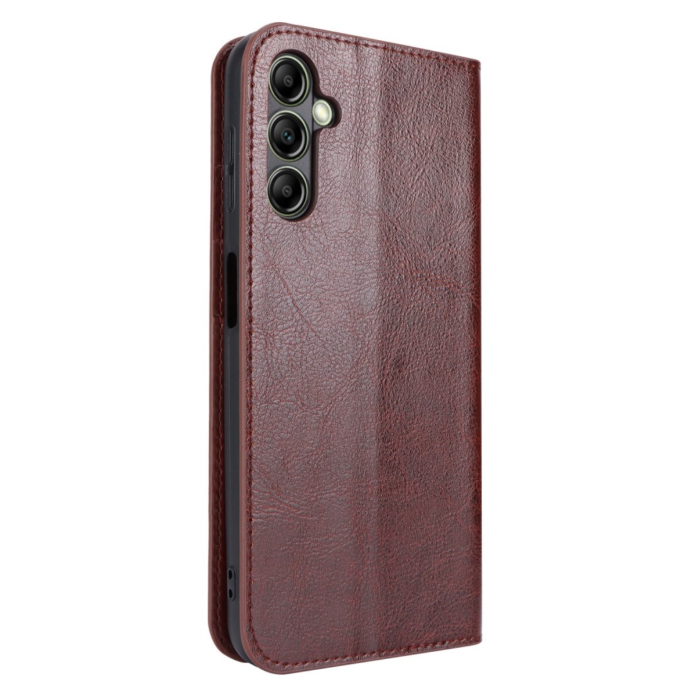 Funda cartera de cuero genuino Samsung Galaxy A14 Marrón oscuro