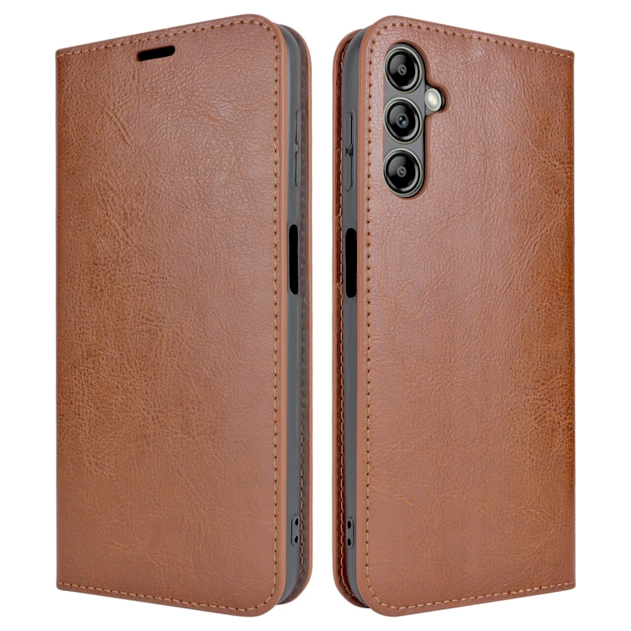 Funda cartera de cuero genuino Samsung Galaxy A14 marrón