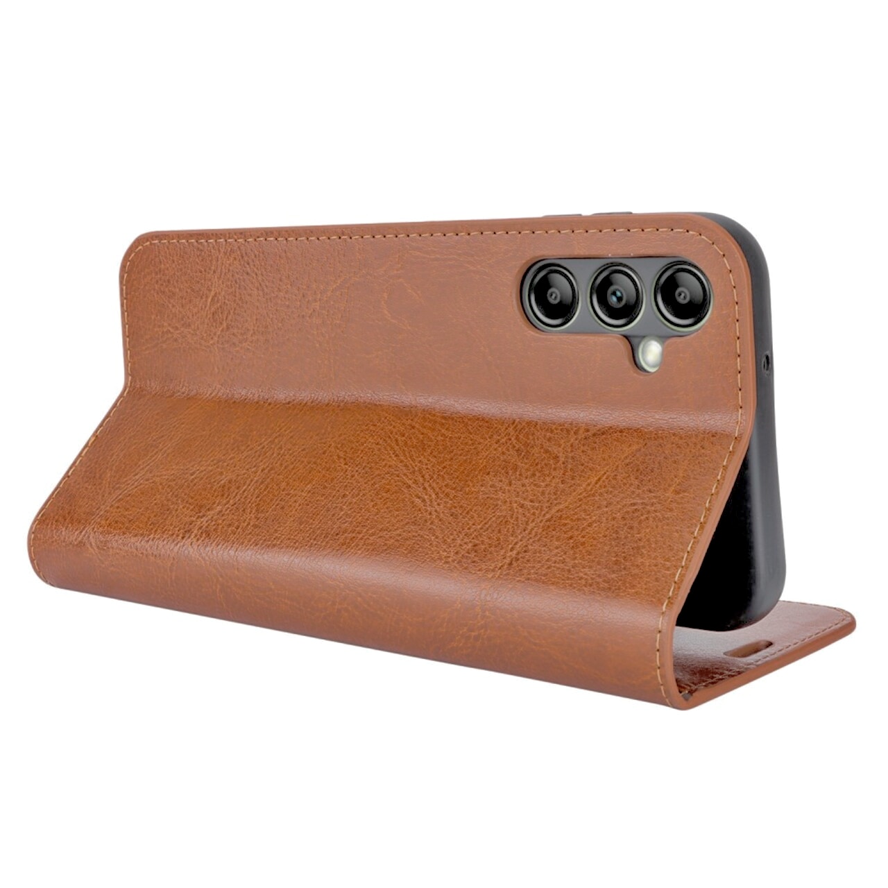 Funda cartera de cuero genuino Samsung Galaxy A14 Marrón