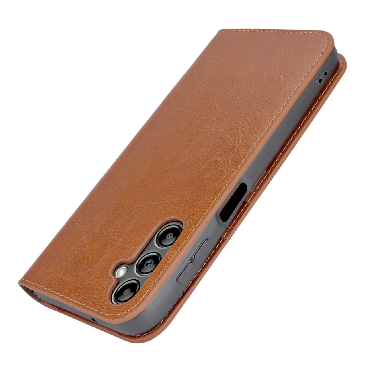 Funda cartera de cuero genuino Samsung Galaxy A14 Marrón