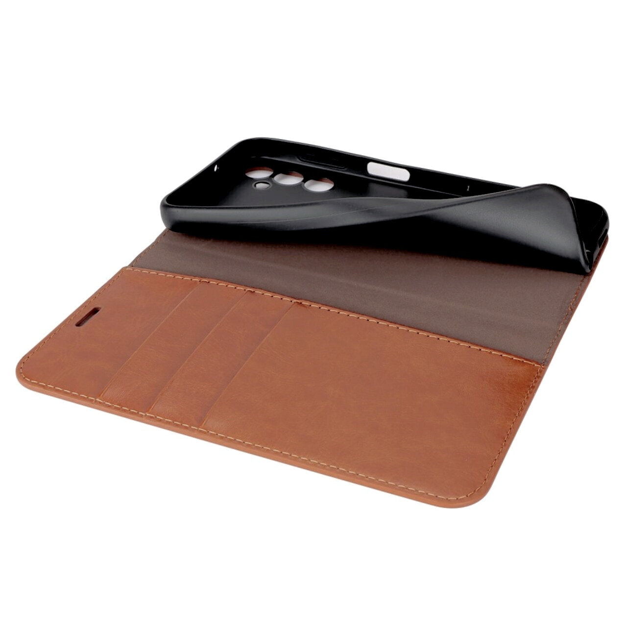 Funda cartera de cuero genuino Samsung Galaxy A14 Marrón