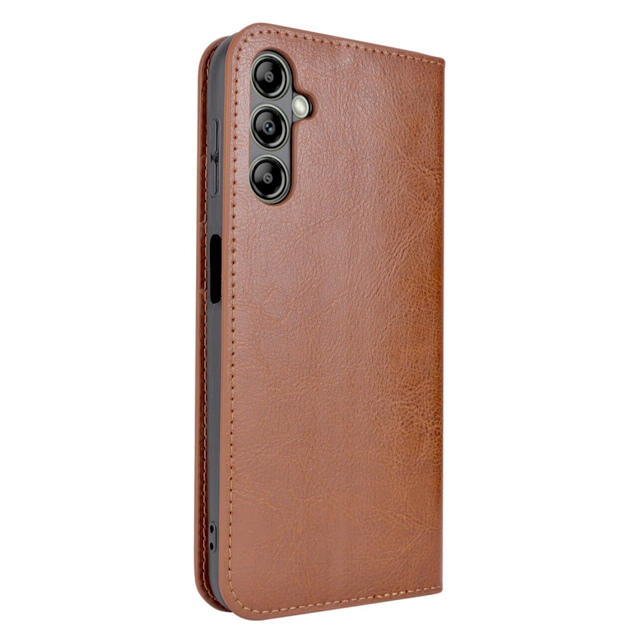 Funda cartera de cuero genuino Samsung Galaxy A14 marrón