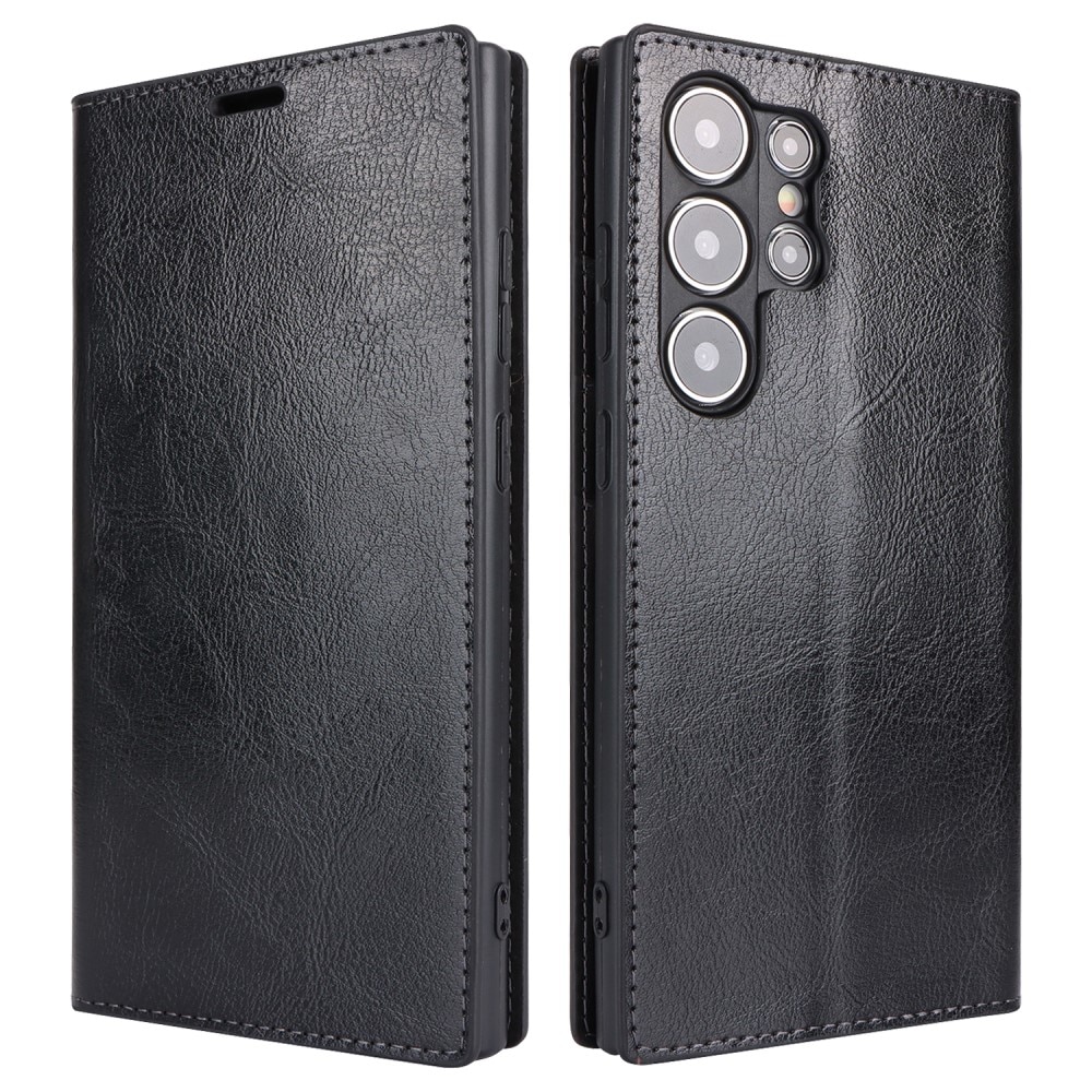 Funda cartera de cuero genuino Samsung Galaxy S25 Ultra Negro