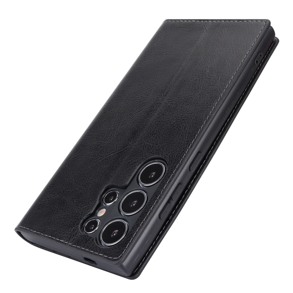 Funda cartera de cuero genuino Samsung Galaxy S24 Ultra Negro