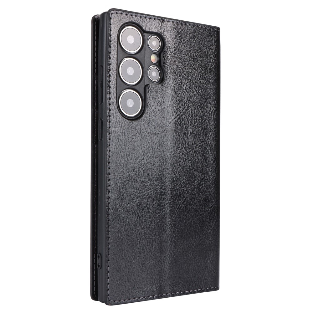 Funda cartera de cuero genuino Samsung Galaxy S24 Ultra Negro