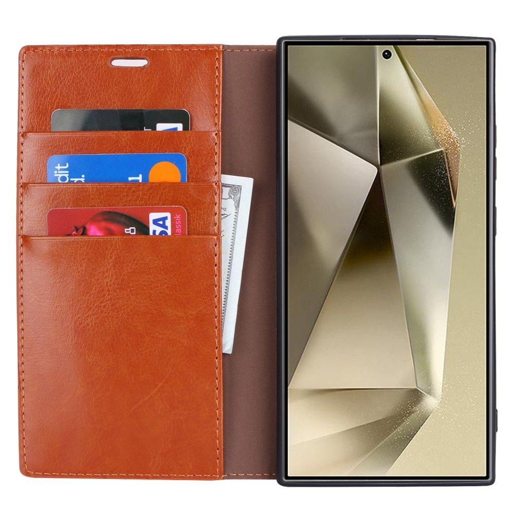 Funda cartera de cuero genuino Samsung Galaxy S24 Ultra Marrón
