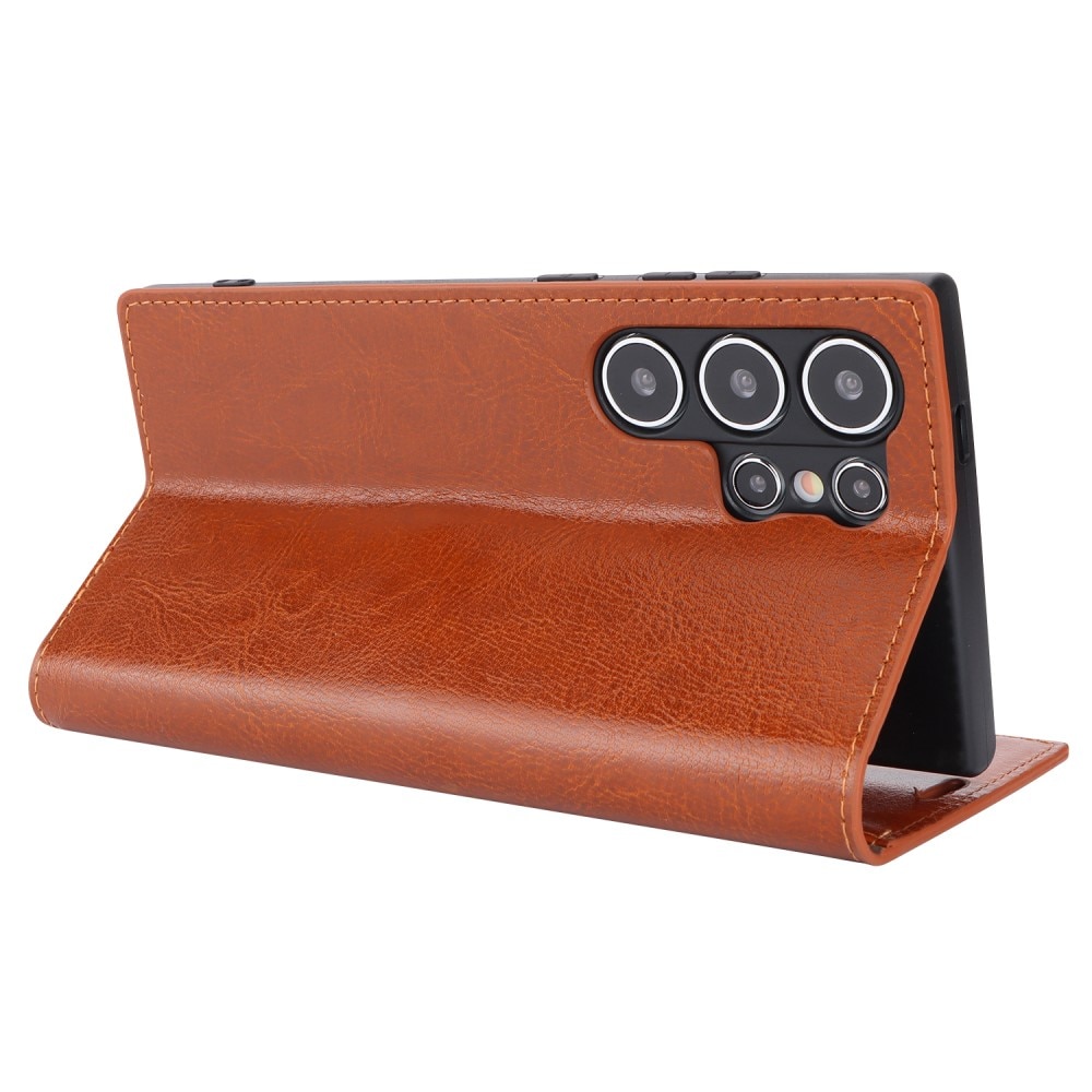 Funda cartera de cuero genuino Samsung Galaxy S24 Ultra Marrón
