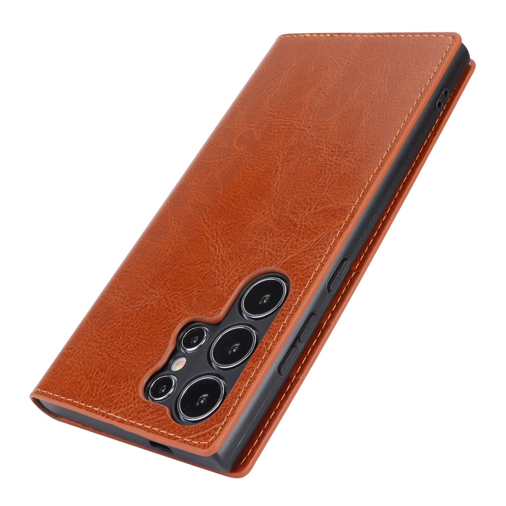 Funda cartera de cuero genuino Samsung Galaxy S24 Ultra Marrón