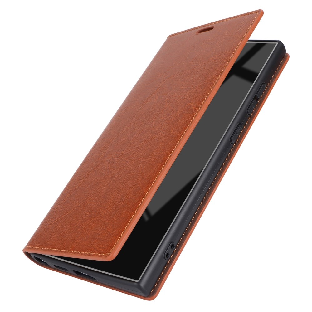 Funda cartera de cuero genuino Samsung Galaxy S24 Ultra marrón
