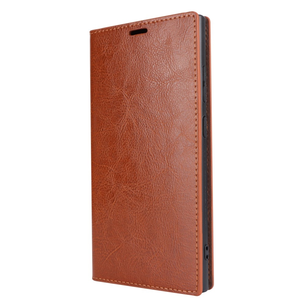 Funda cartera de cuero genuino Samsung Galaxy S24 Ultra Marrón