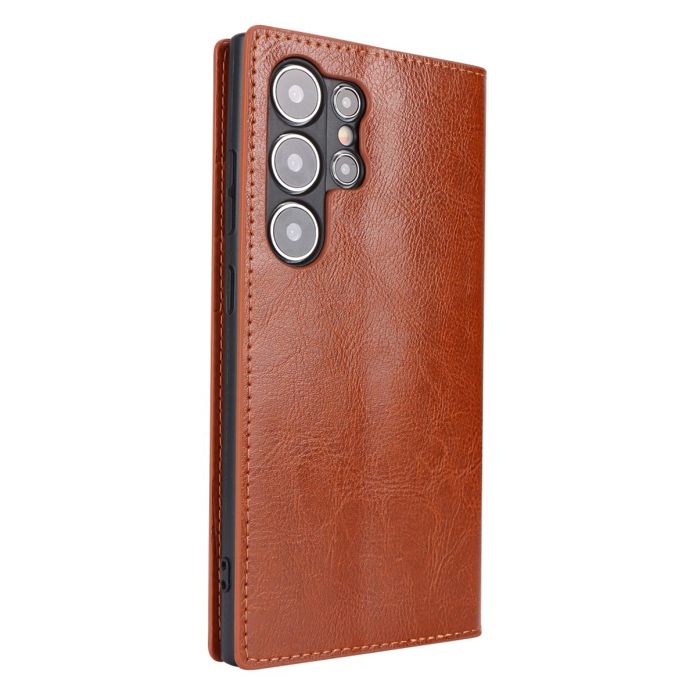 Funda cartera de cuero genuino Samsung Galaxy S24 Ultra Marrón