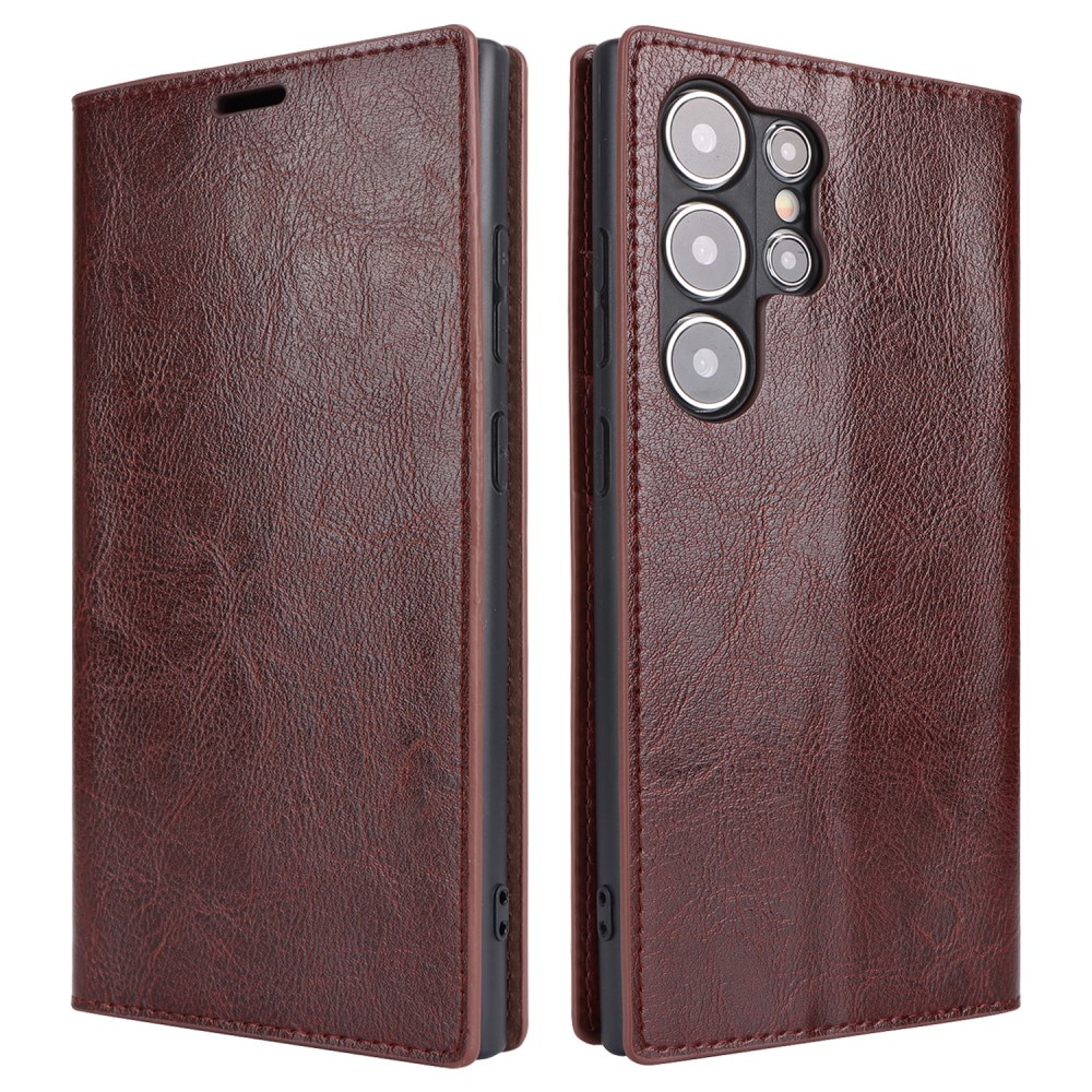 Funda cartera de cuero genuino Samsung Galaxy S25 Ultra Marrón oscuro