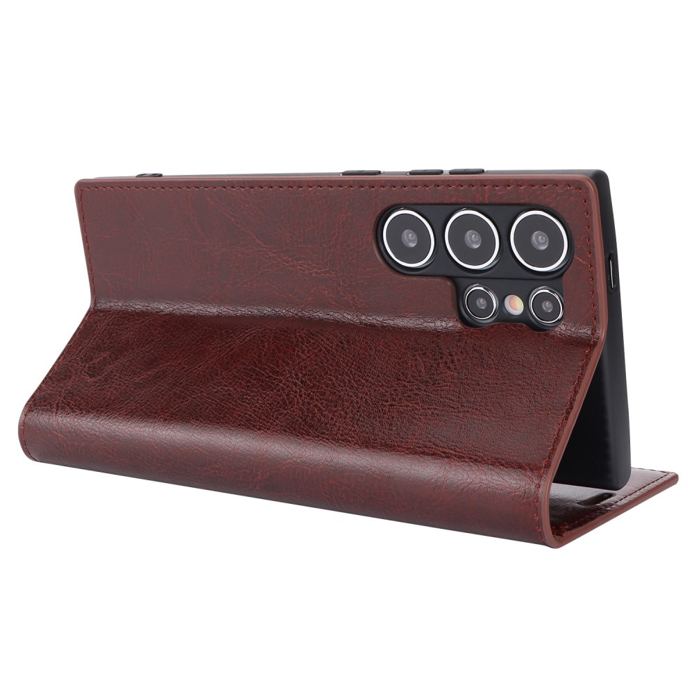 Funda cartera de cuero genuino Samsung Galaxy S24 Ultra Marrón oscuro