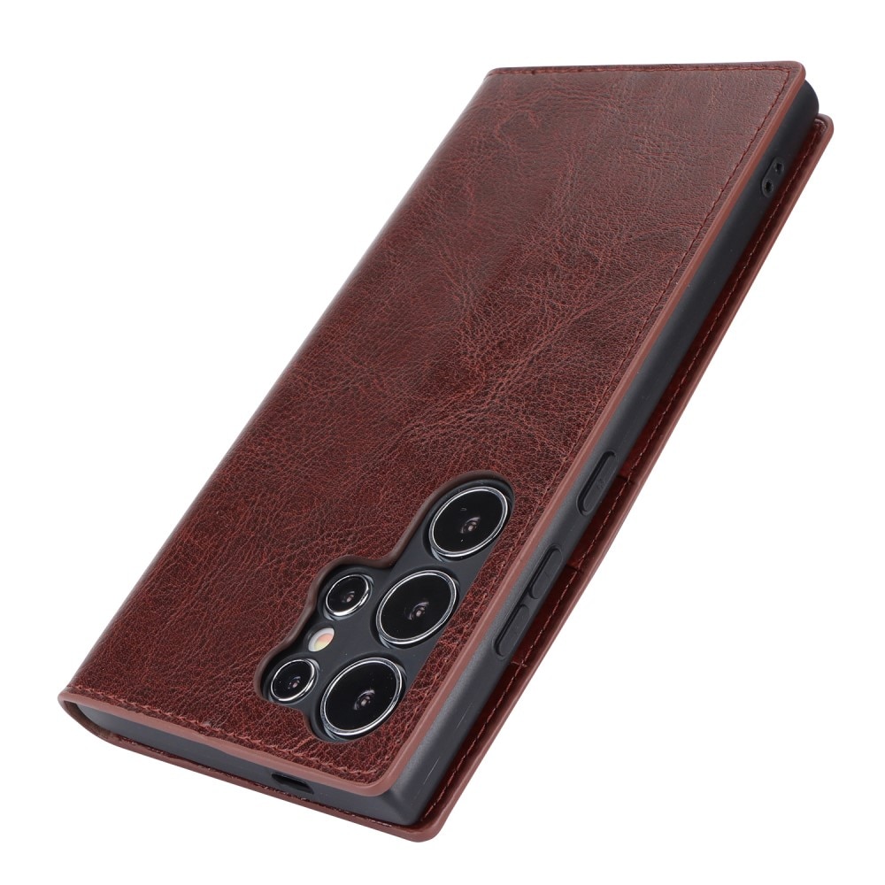 Funda cartera de cuero genuino Samsung Galaxy S24 Ultra Marrón oscuro
