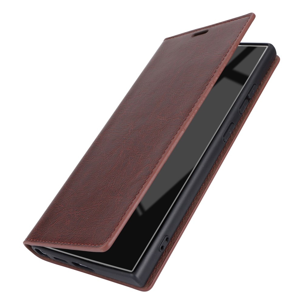 Funda cartera de cuero genuino Samsung Galaxy S24 Ultra marrón oscuro