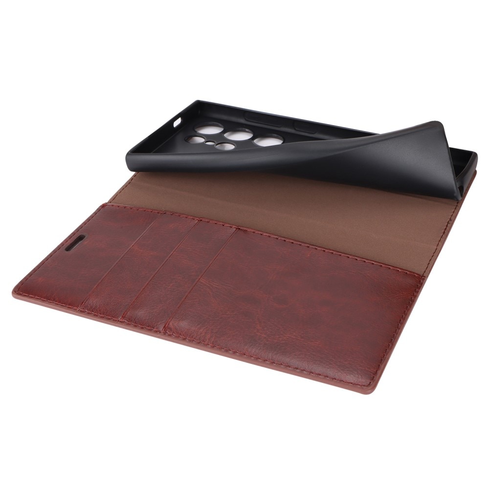 Funda cartera de cuero genuino Samsung Galaxy S24 Ultra Marrón oscuro