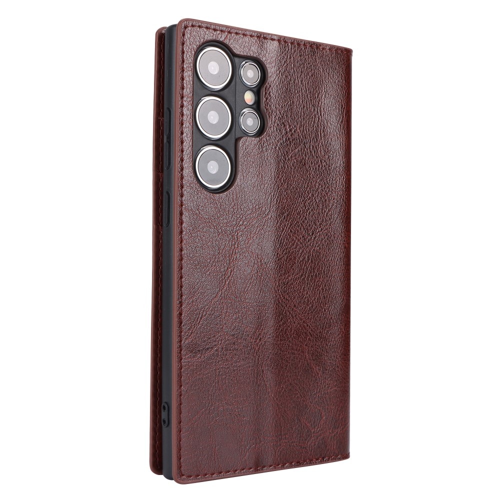 Funda cartera de cuero genuino Samsung Galaxy S24 Ultra Marrón oscuro