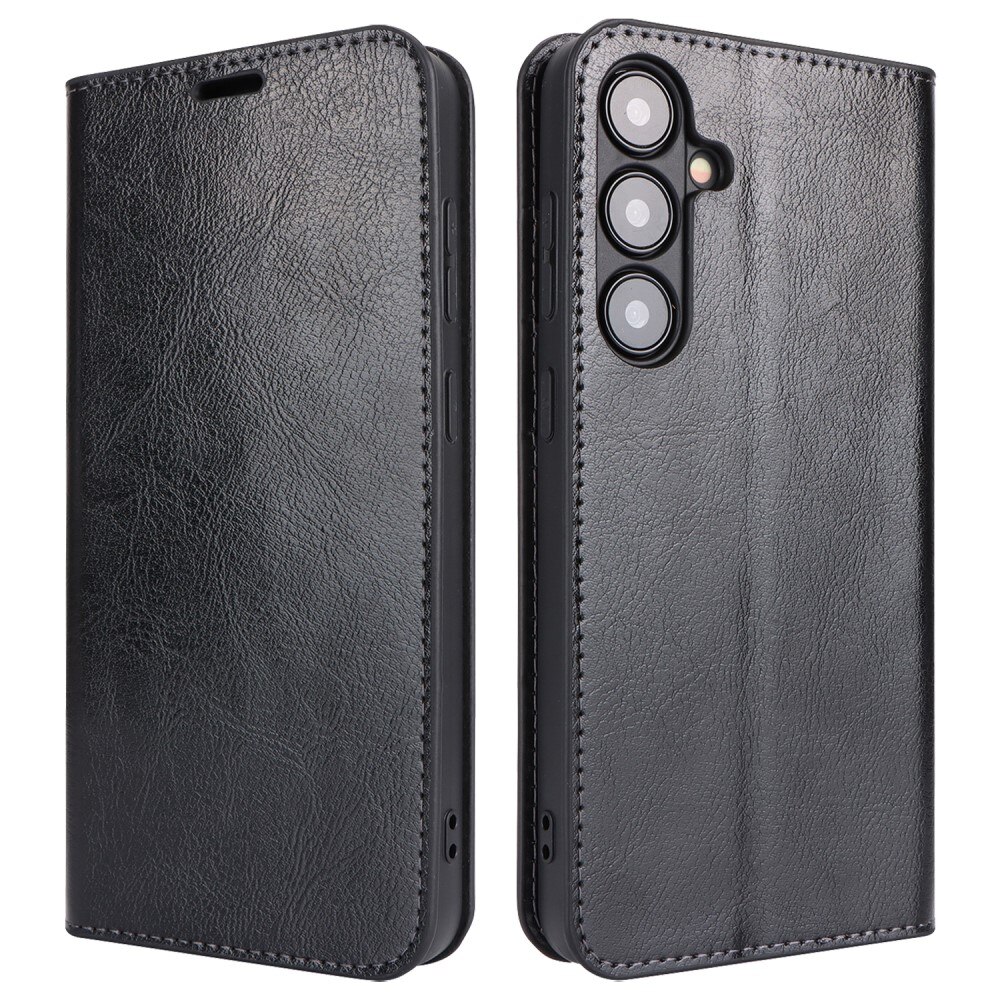 Funda cartera de cuero genuino Samsung Galaxy S24 Negro