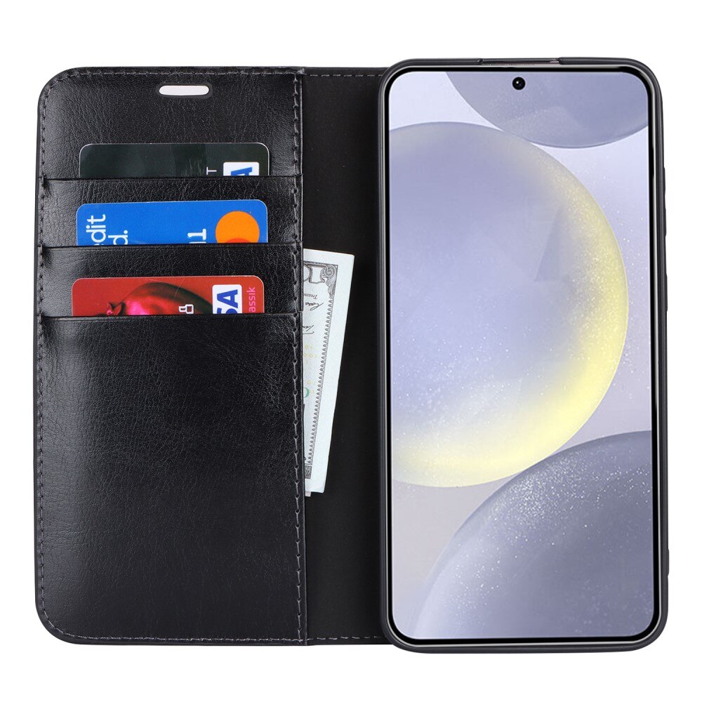 Funda cartera de cuero genuino Samsung Galaxy S24 Negro