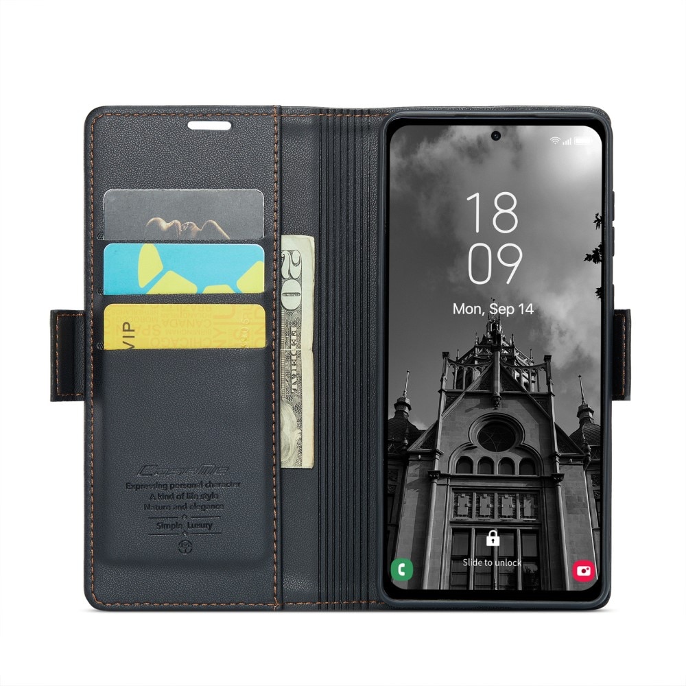 Funda delgada con solapa anti-RFID Samsung Galaxy A55 negro