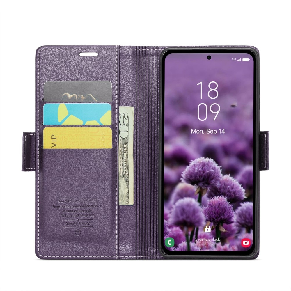 Funda delgada con solapa anti-RFID Samsung Galaxy A55 Púrpura