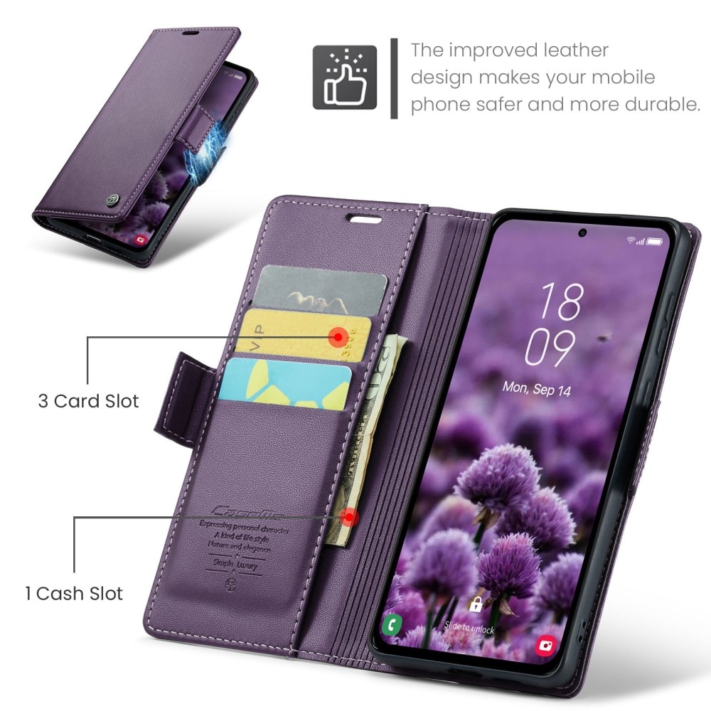 Funda delgada con solapa anti-RFID Samsung Galaxy A55 Púrpura
