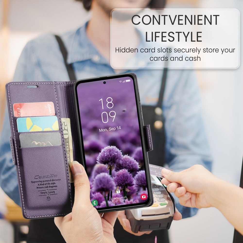 Funda delgada con solapa anti-RFID Samsung Galaxy A55 Púrpura